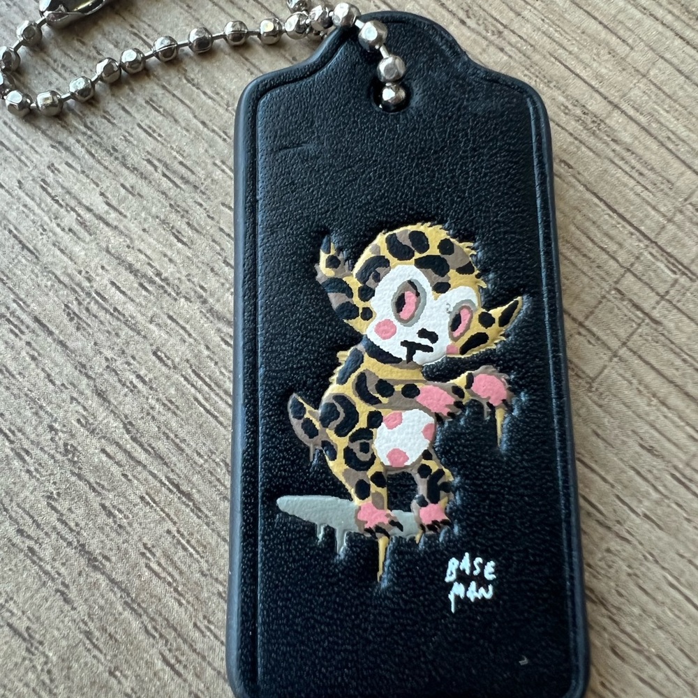 Coach Brown Base Man creature artist Leather Purse Charm tag fob